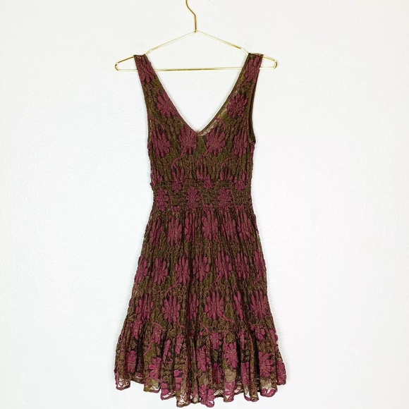 FreePeople Brown & Purple Floral Lace A-line Dress - Picture 6 of 6